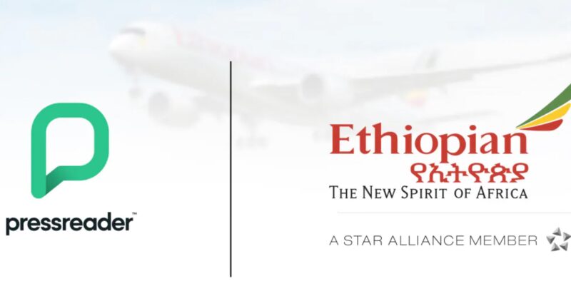 PressReader + Ethiopian Airlines logos against a white backdrop